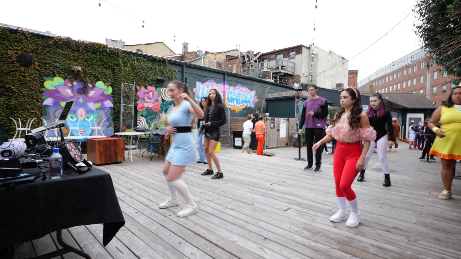 Dancers lined up during an outdoor Bayside Bachata event in Baltimore